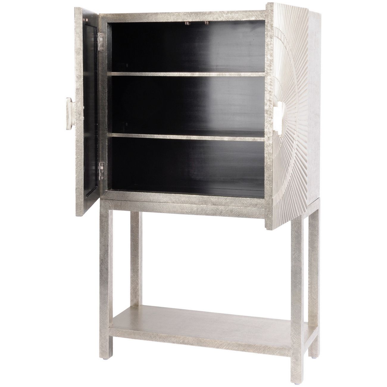 Coco Silver Embossed Metal 2 Door Bar Cabinet (only 1 left)