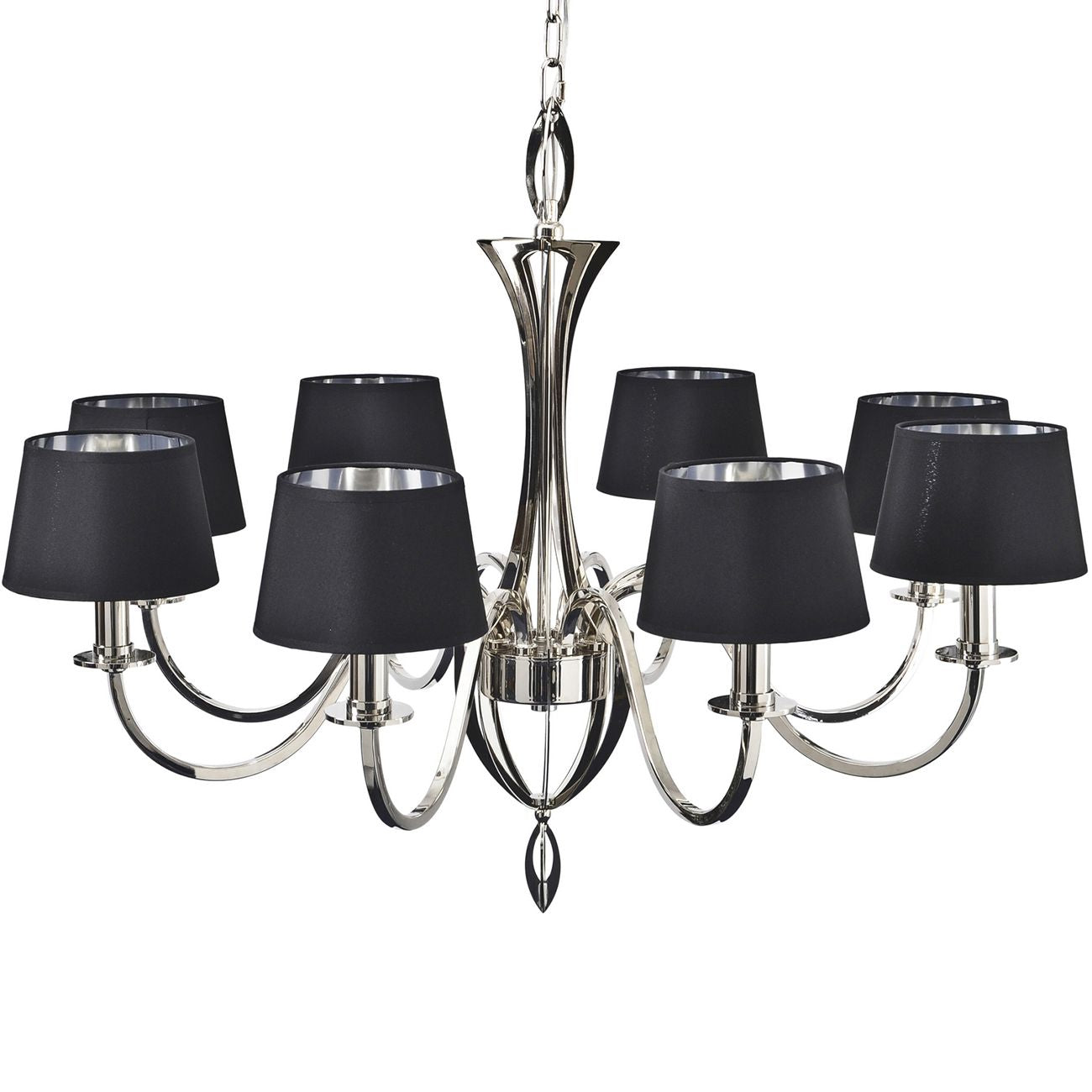 Nickel Chandelier with Black Shades