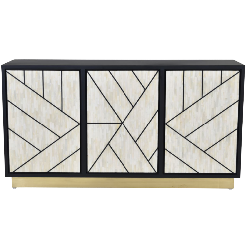 Credenza Abstract 3 Door Cabinet with Bone Inlay
