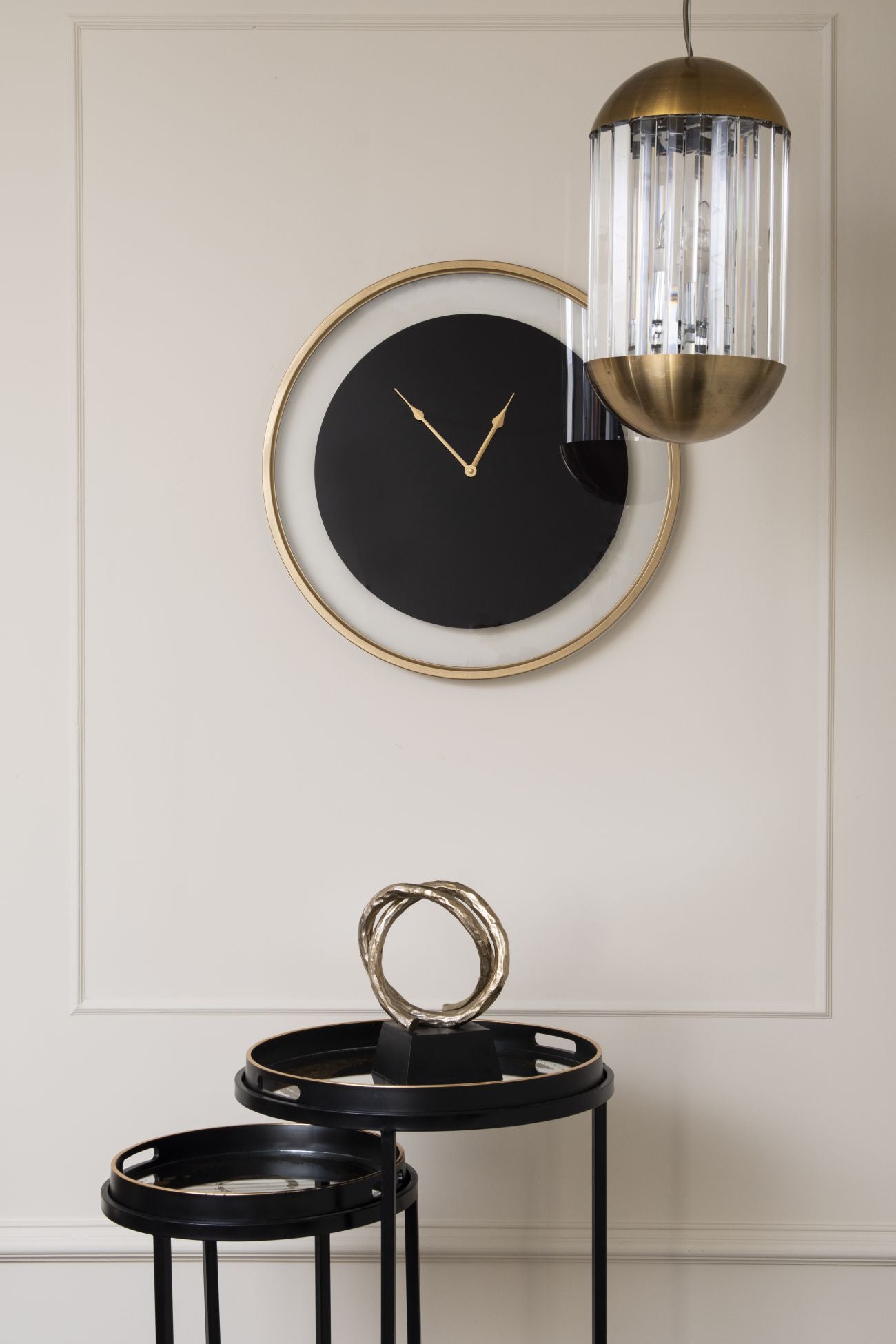 Telford Black Round Wall Clock 60cm diameter with Matt Gold Detail