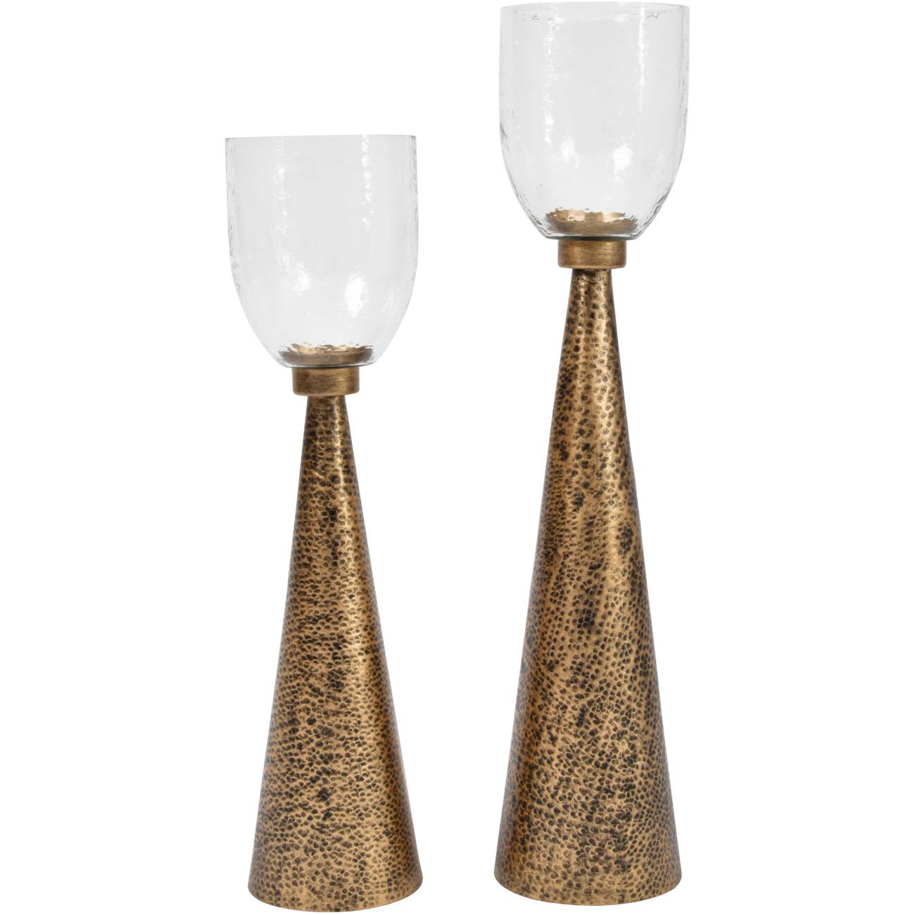 Iron and Hammered Glass Floor Hurricane - Medium and Large Sizes