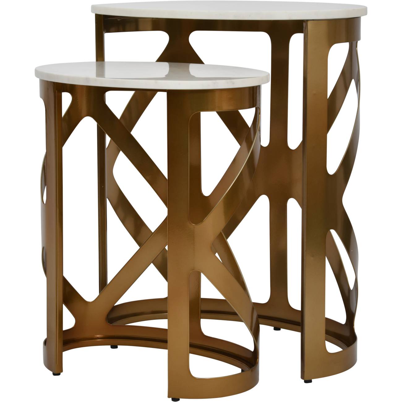 Metropolitan Set of 2 Side Tables Satin Bronze Finish with Off-White Marble