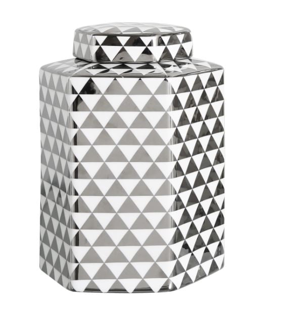 Medium White & Silver Ginger Jar 24cm