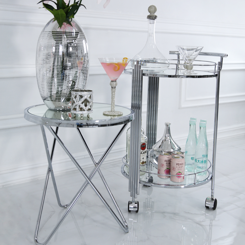 Cohen Silver Round Drinks Trolley