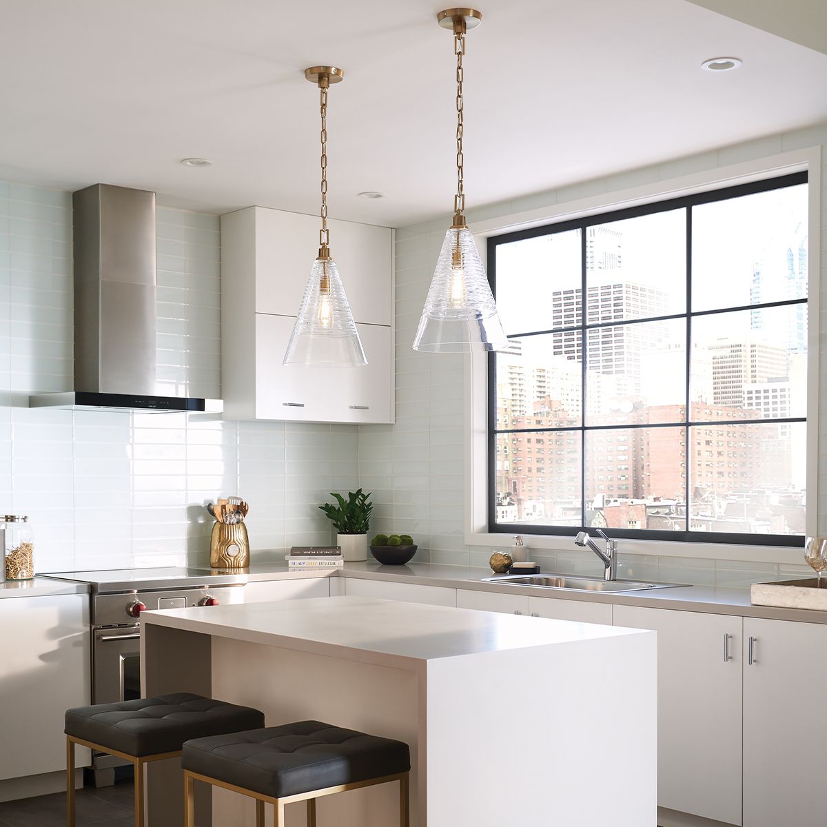 Single Ceiling Light In Burnished Brass Finish With Candy Glass