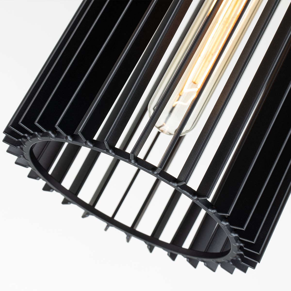 Single Ceiling Pendant In Natural Brass With Black Slatted Shade