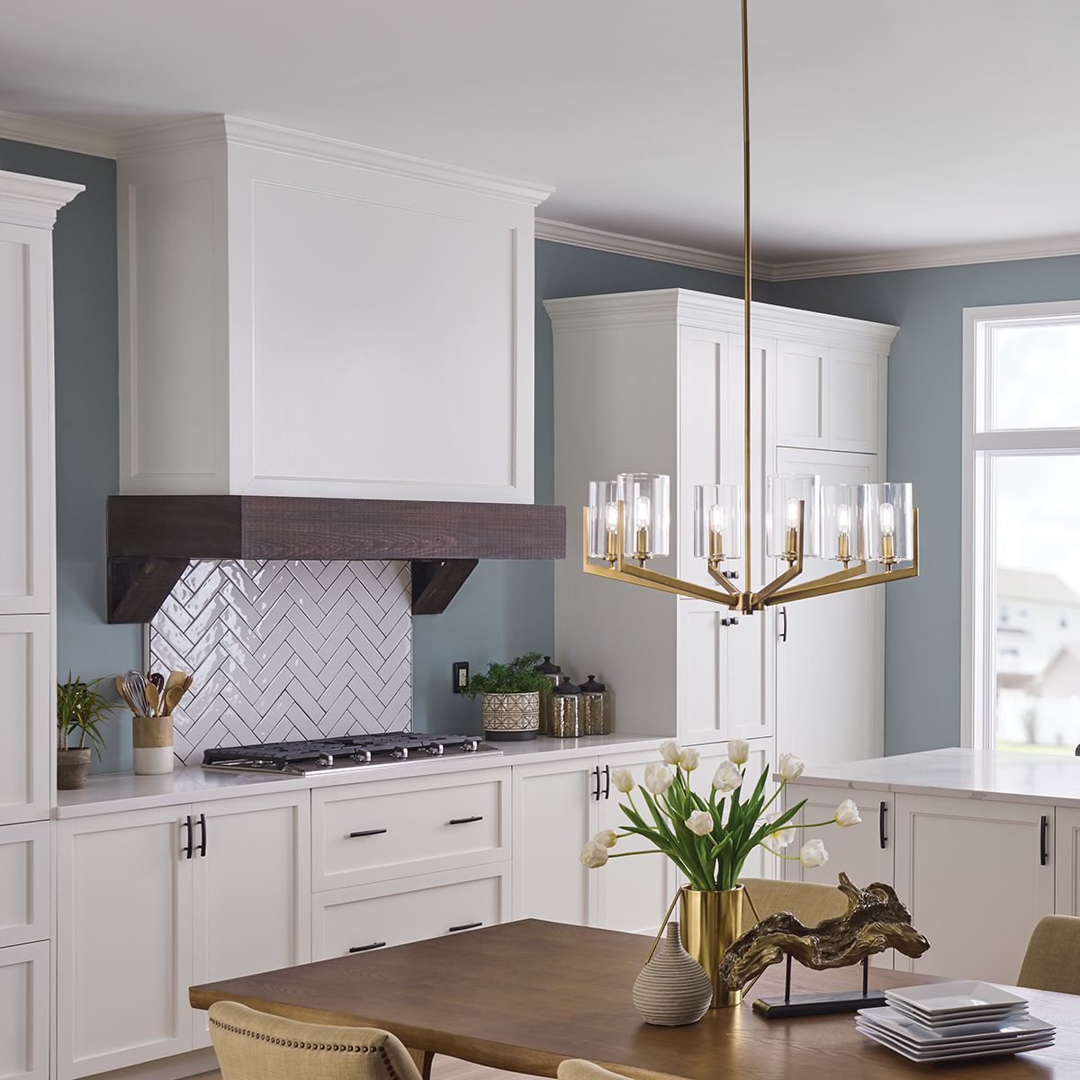 6 Light Ceiling Chandelier in Brushed Natural Brass Finish