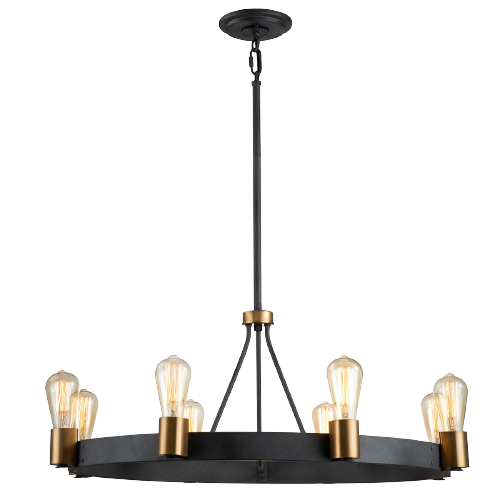 8 Light Ceiling Light In Aged Zinc And Heritage Brass Finish