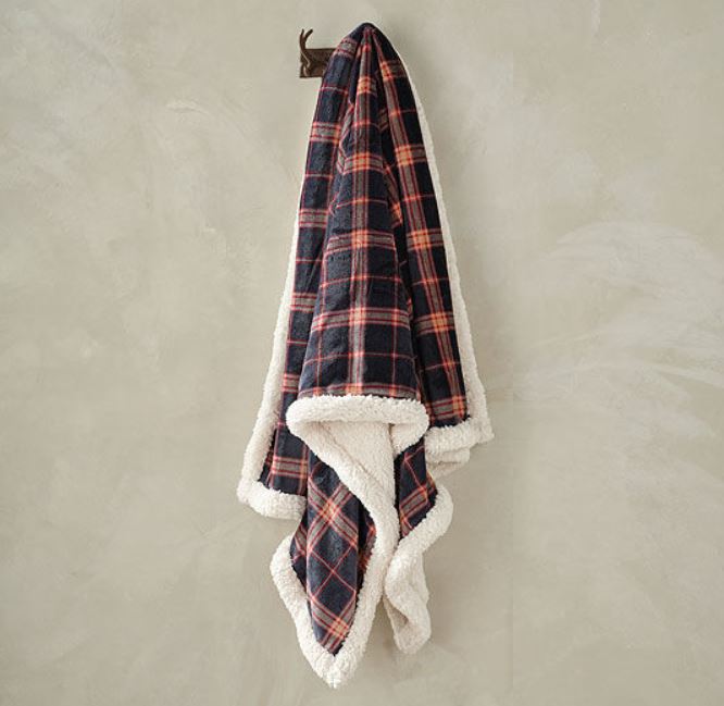 Check sherpa flannel throw midnight