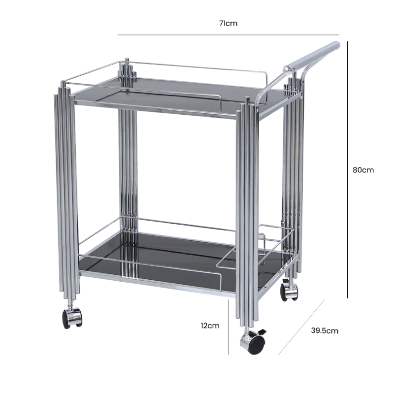Cohen Silver Drinks Trolley with Black Glass