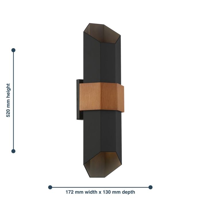 LED-Wandleuchte für den Außenbereich, Schwarz, Holzoptik, 2 Leuchten, IP44
