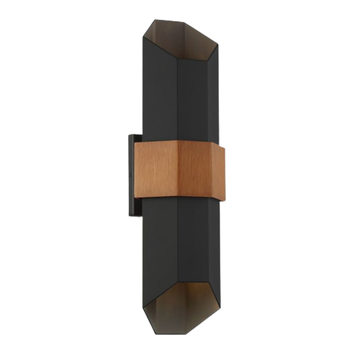 LED-Wandleuchte für den Außenbereich, Schwarz, Holzoptik, 2 Leuchten, IP44