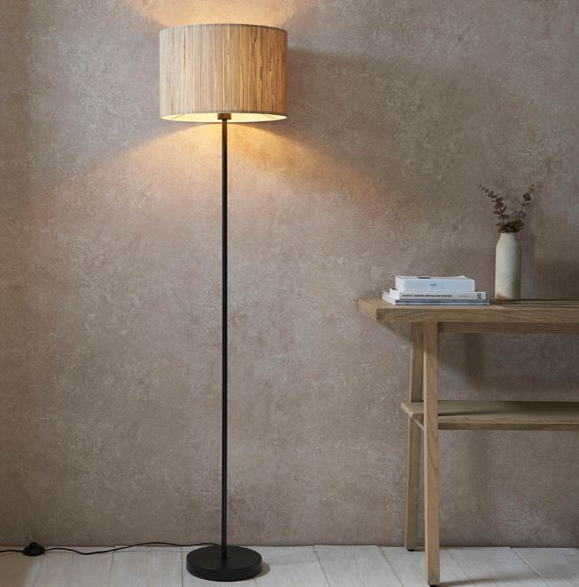 Black Floor Lamp With Woven Shade