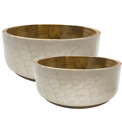 White Pearl High Edge Mango Wood Bowl