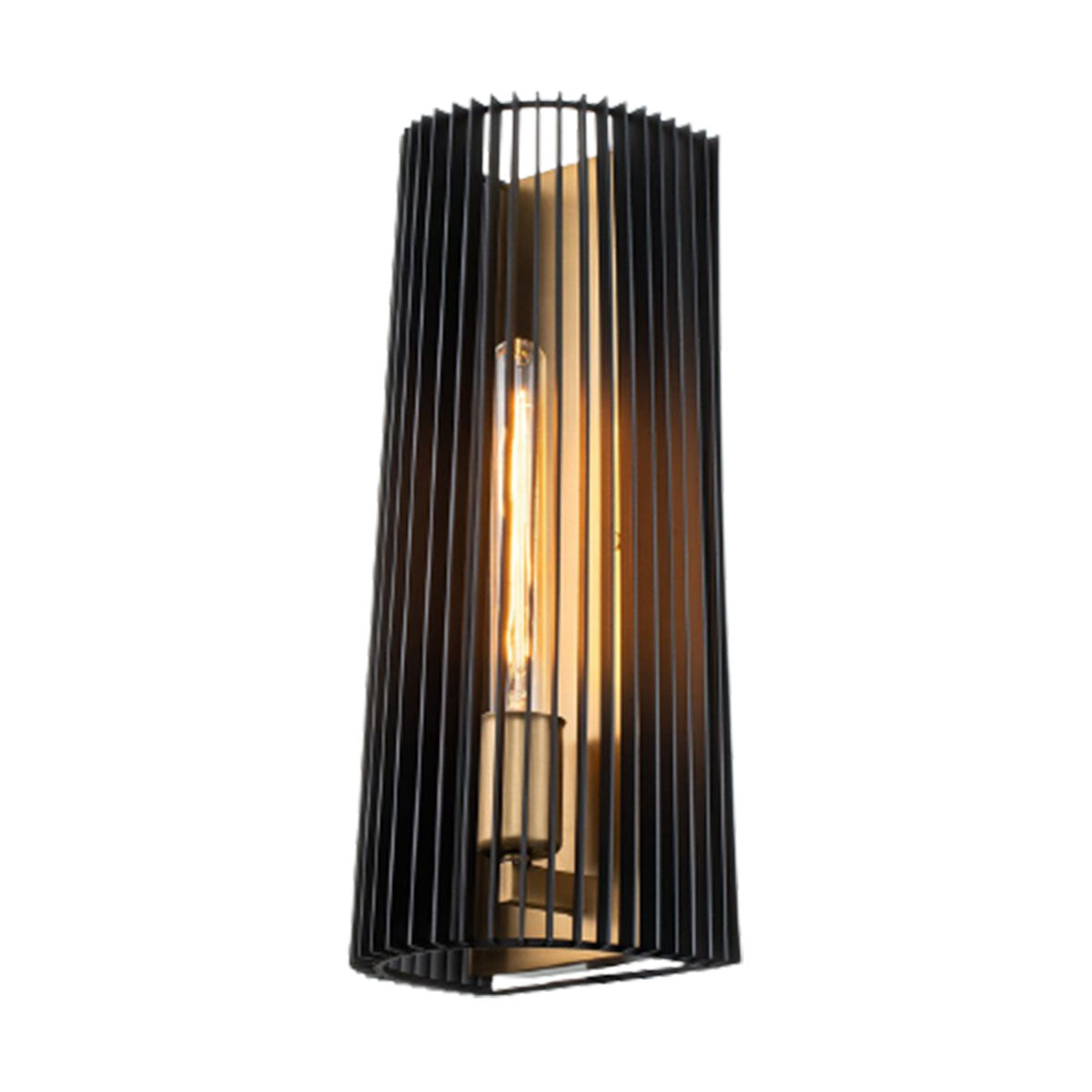 Single Wall Light In Natural Brass With Black Slatted Shade