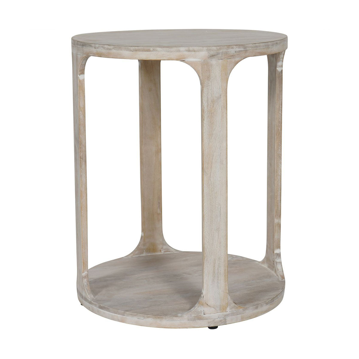 Beadnell Solid Carved Wooden Side Table in Whitewash Finish