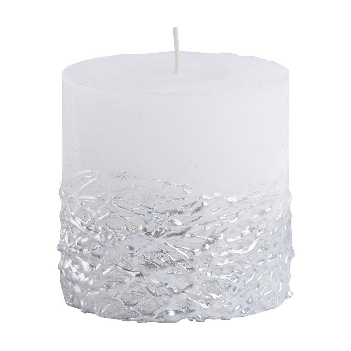 Weiße Waage-Kerze mit strukturierter Silberbasis, 10 x 10 cm