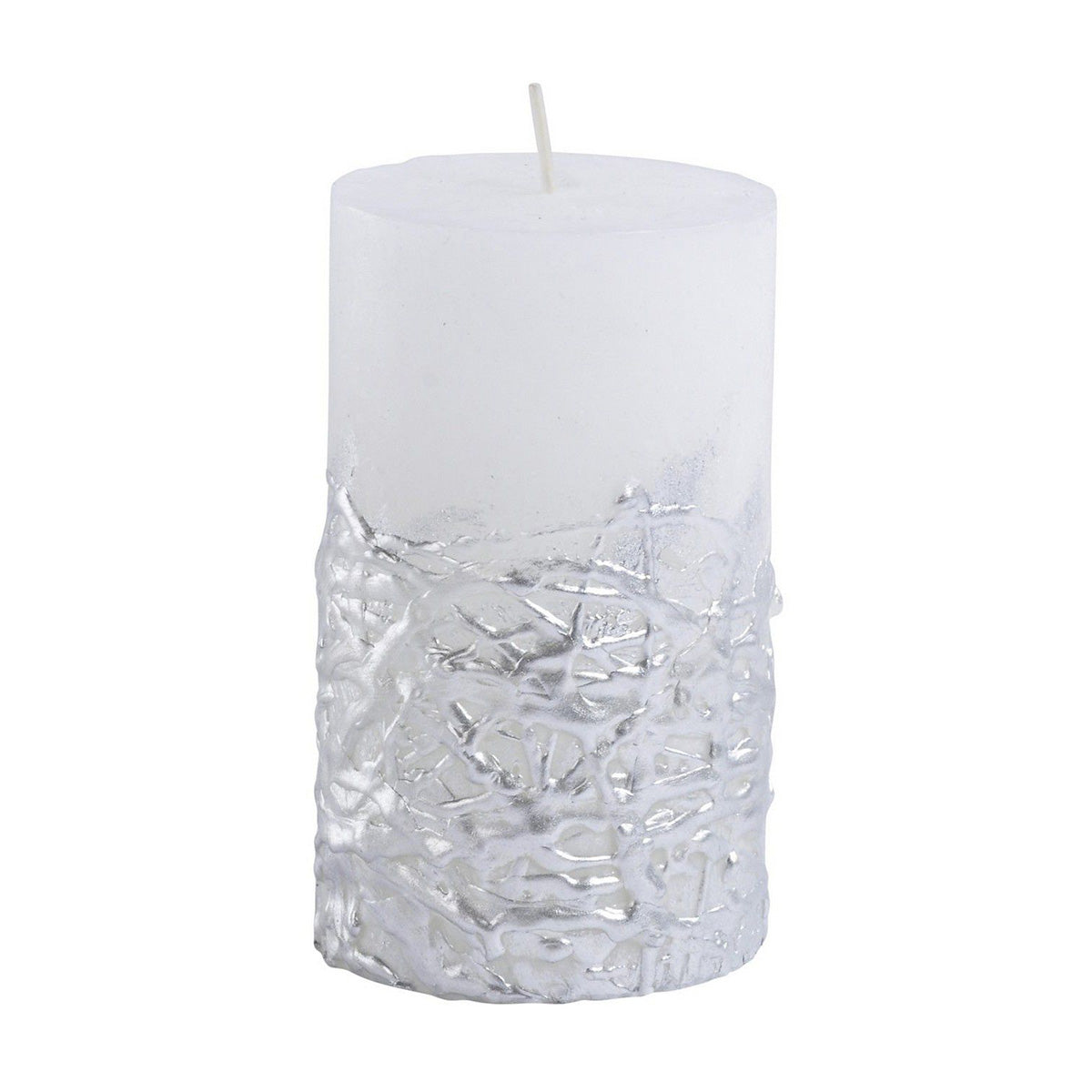 Weiße Waage-Kerze mit strukturierter Silberbasis 7×12