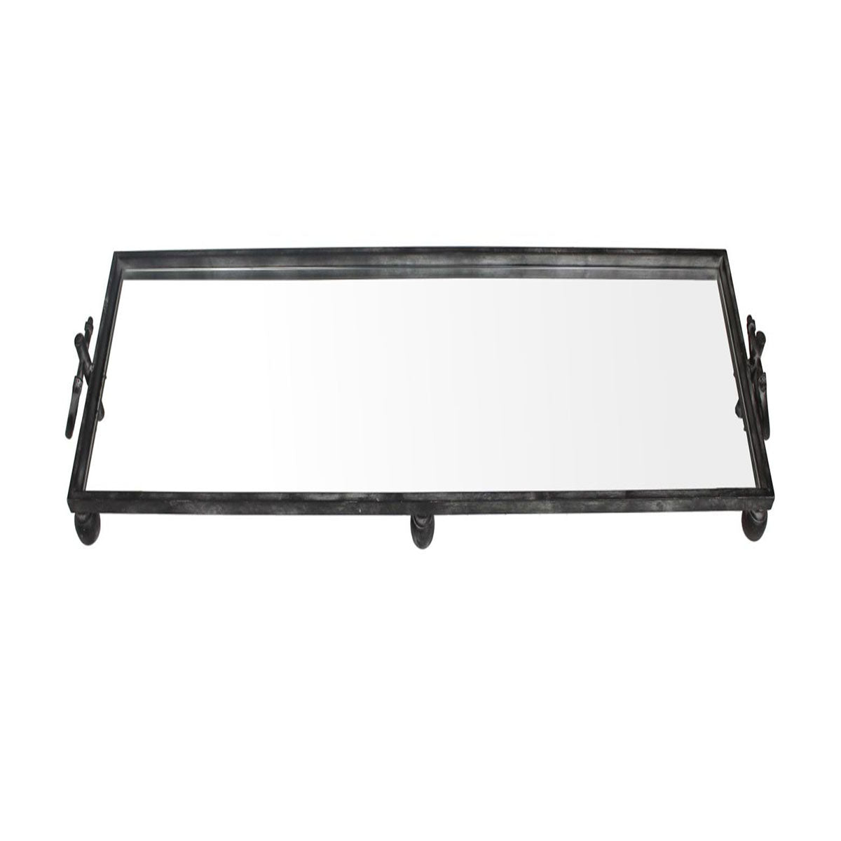 Black Metal Tray with Mirrored Base, Large