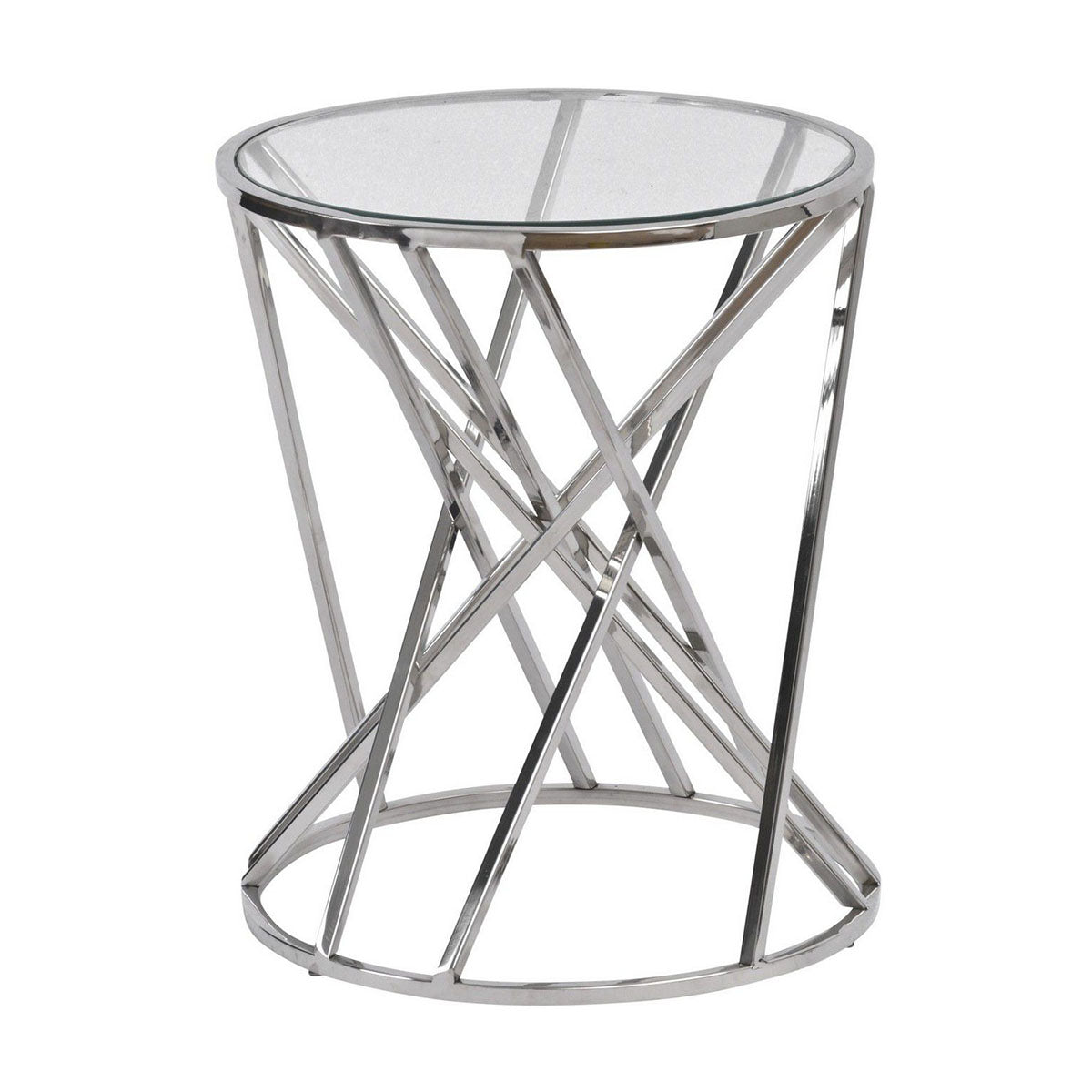 Table d'appoint ronde Iconic Nickel Twist avec plateau en verre