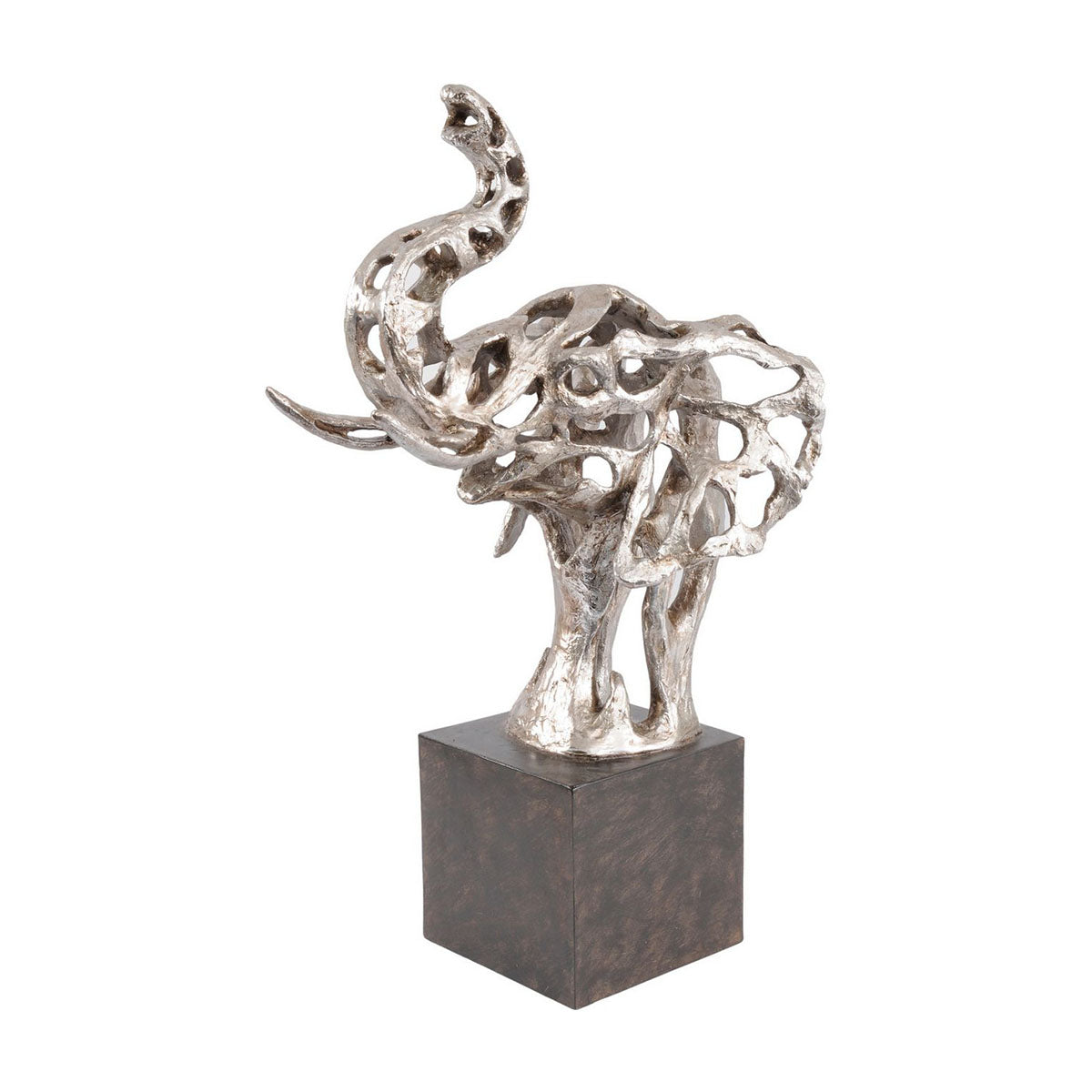 Addo Abstract Elephant Head Sculpture in Silver Resin