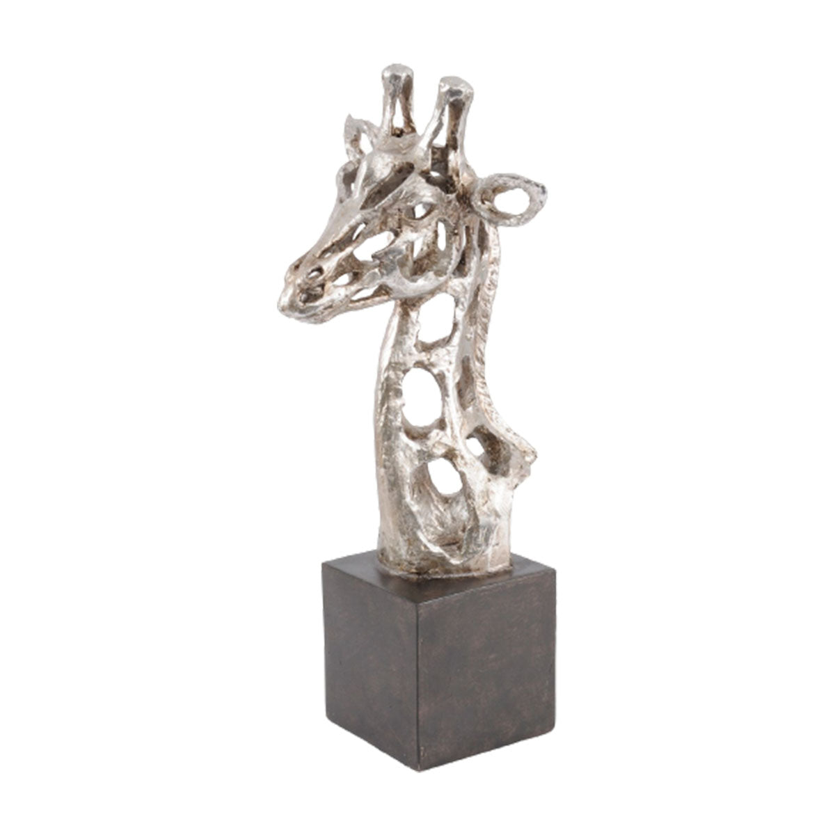 Addo Abstrakte Giraffenkopf-Skulptur aus silbernem Harz