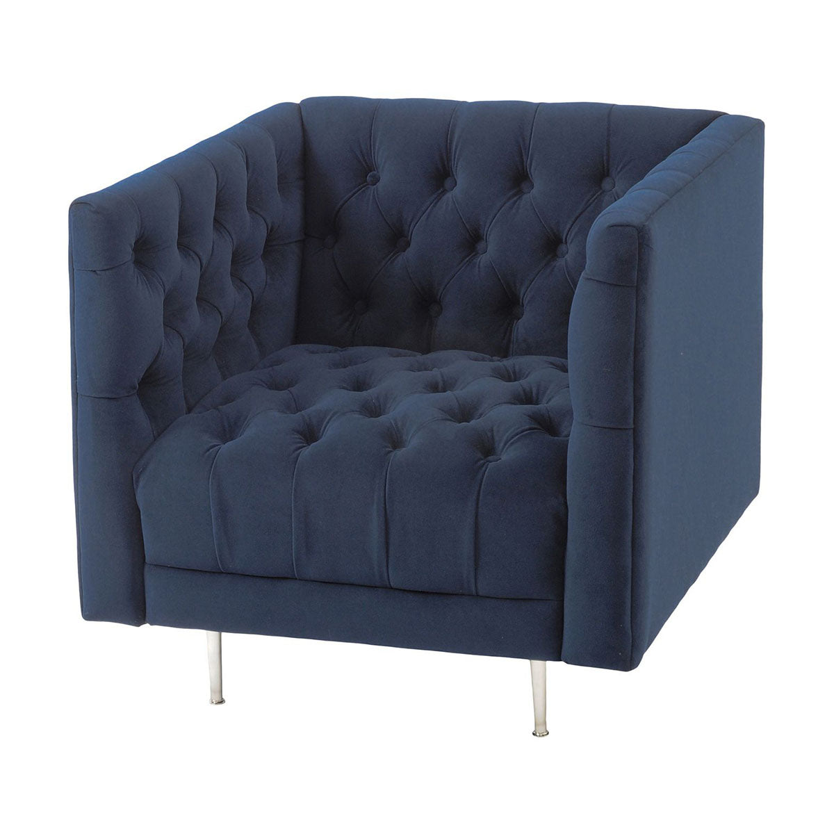 Chaise d'appoint Alex en velours bleu avec boutons