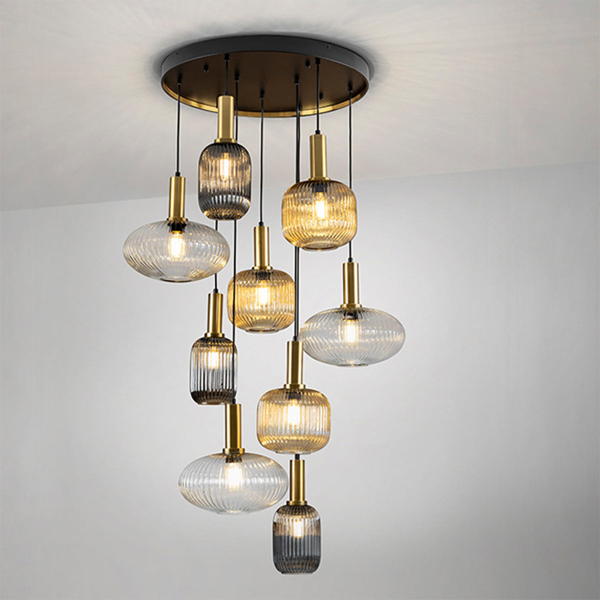 Montana Schwarz &amp; Gold 9-Lampen-Licht