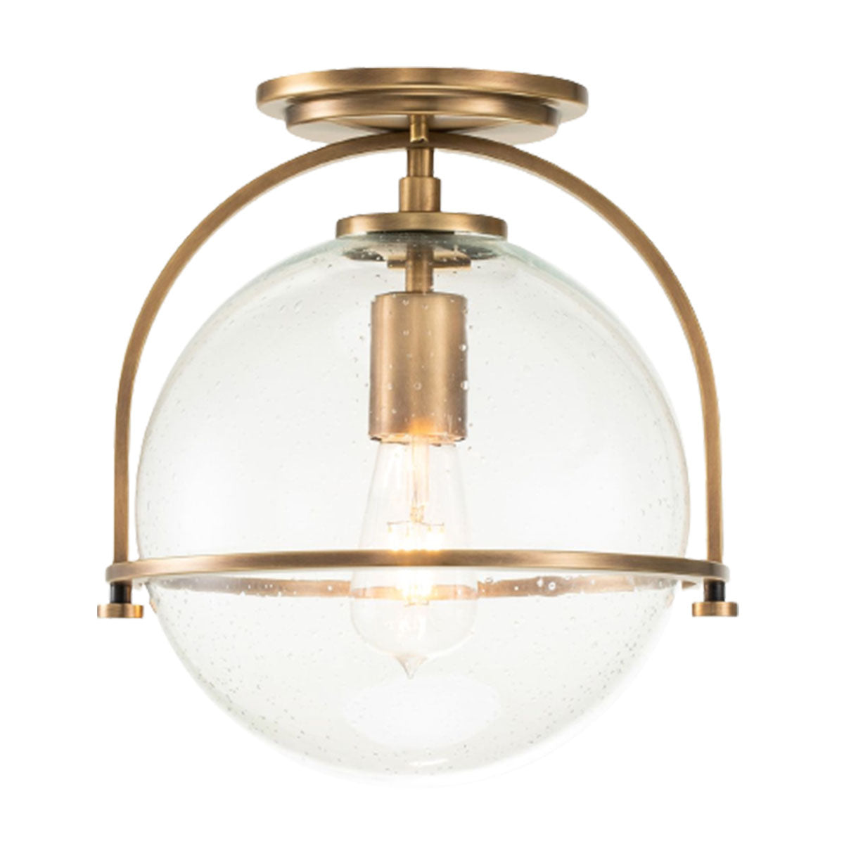 Flush Ceiling Light In Heritage Brass With Clear Glass