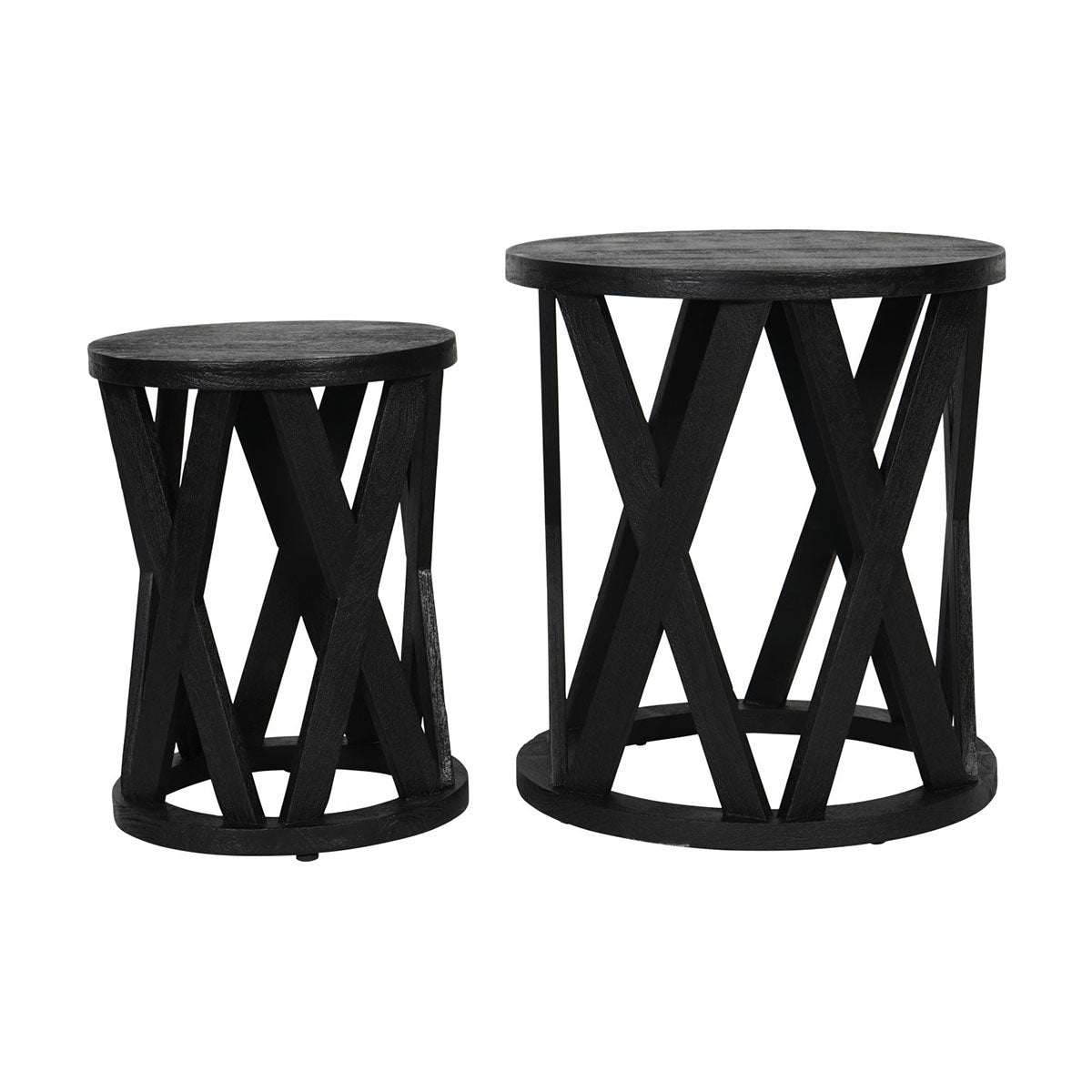 Calm Neutral Cali Solid Wooden Set of 2 Nesting Side Tables in Black