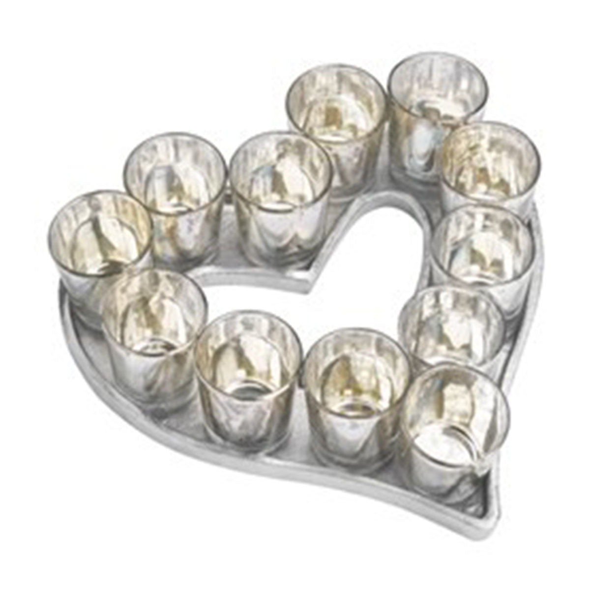 Heart Cast Aluminium Votive Tray With Mercury Glass