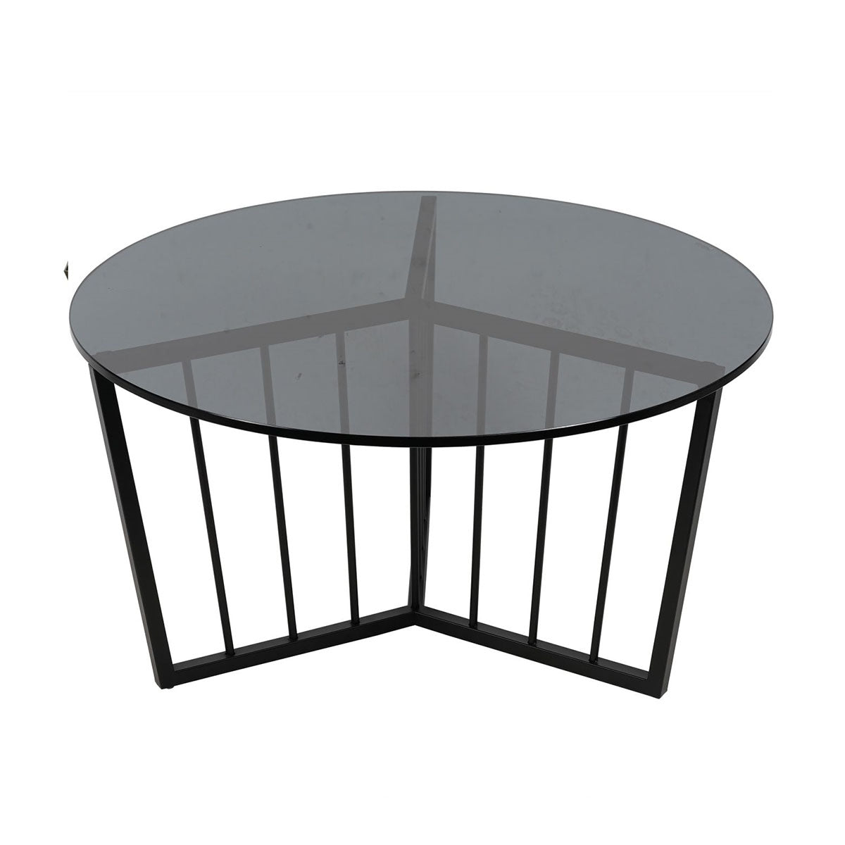 Table basse ronde avec cadre noir et verre teinté Abington
