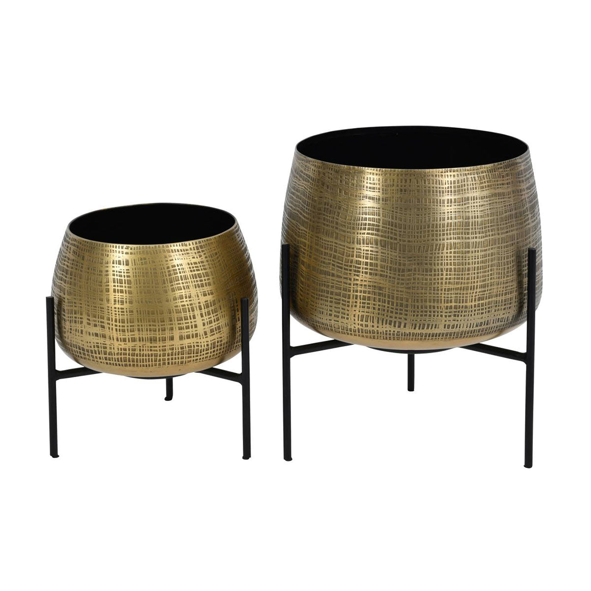 Clyde Tabletop Brass Set of 2 Planters on Black Stands