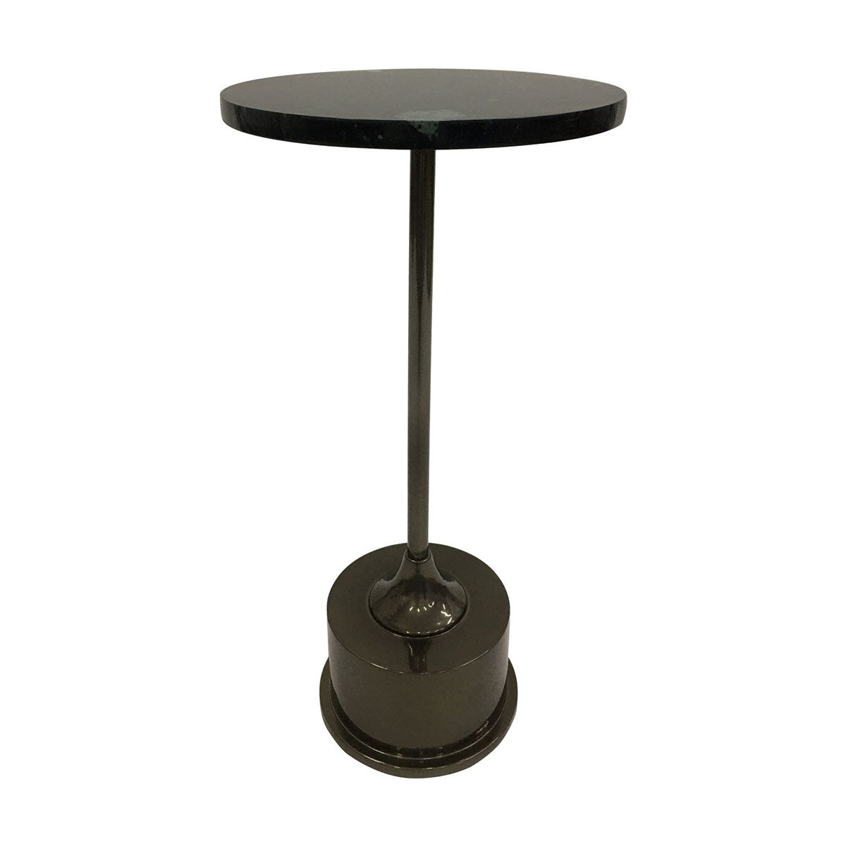 Northwich Side Table Metallic Black Nickel Finish on Round Green Marble Base
