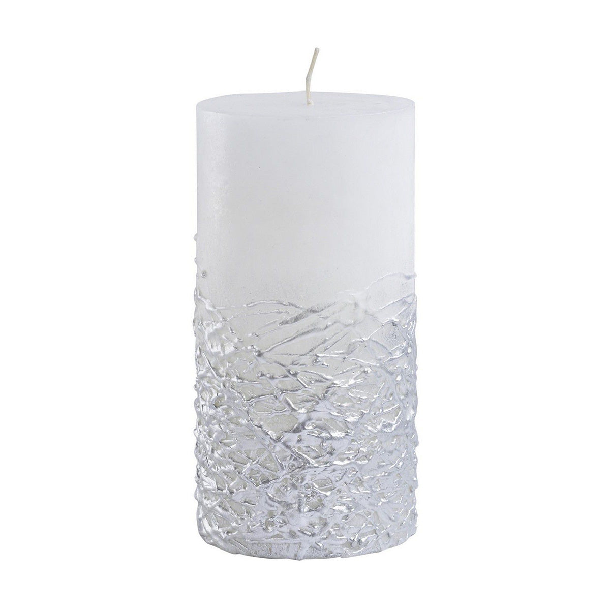 Weiße Waage-Kerze mit strukturierter Silberbasis, 10 x 20 cm