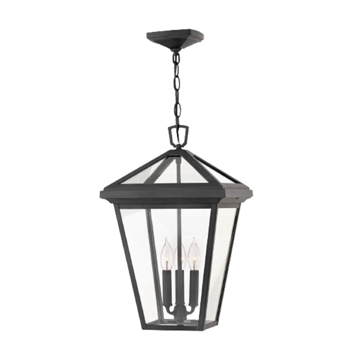 3 Light Large Chain Lantern In Museum Black Finish IP44