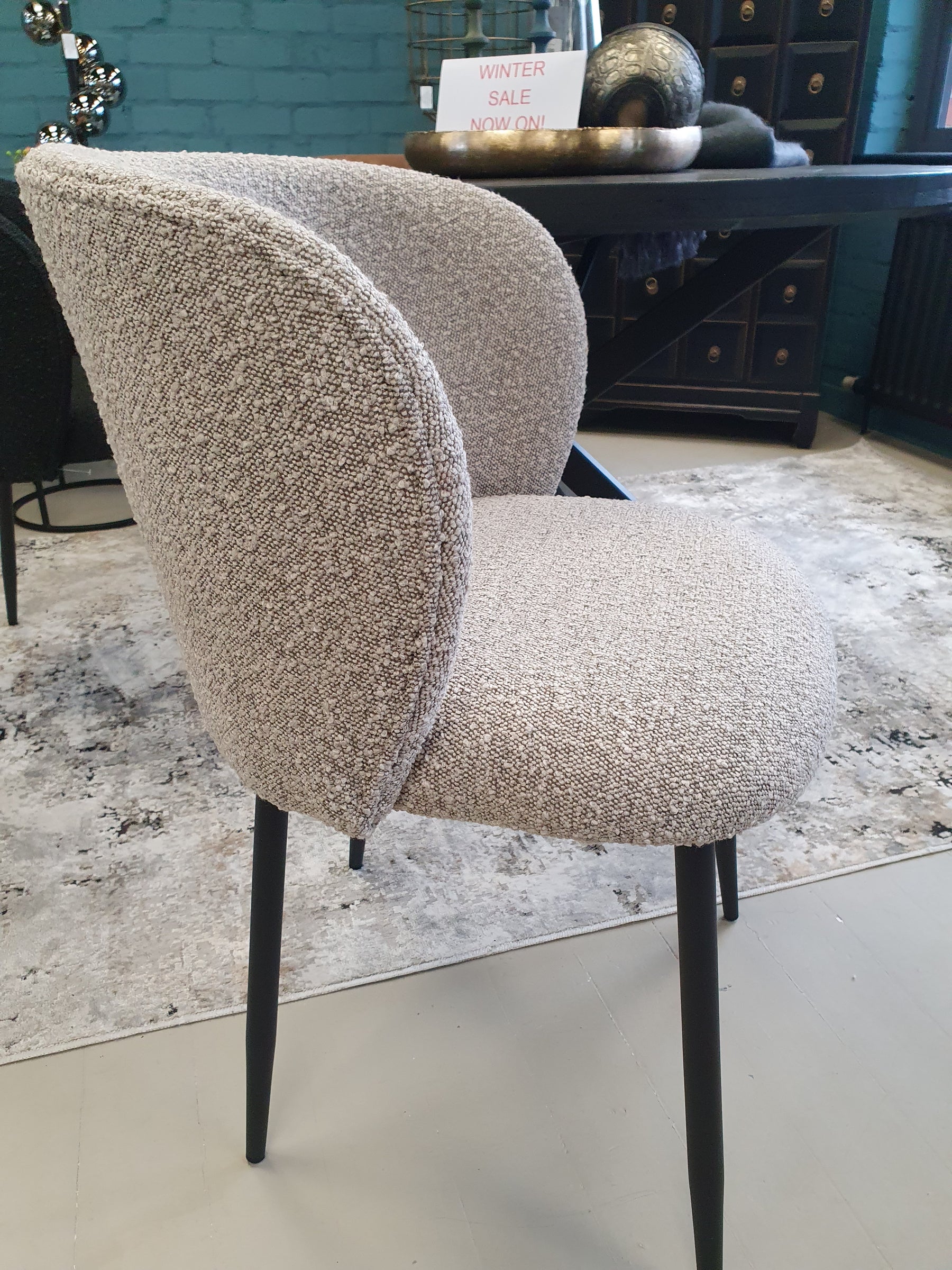 Belle Grey Boucle Esszimmerstuhl – Paar