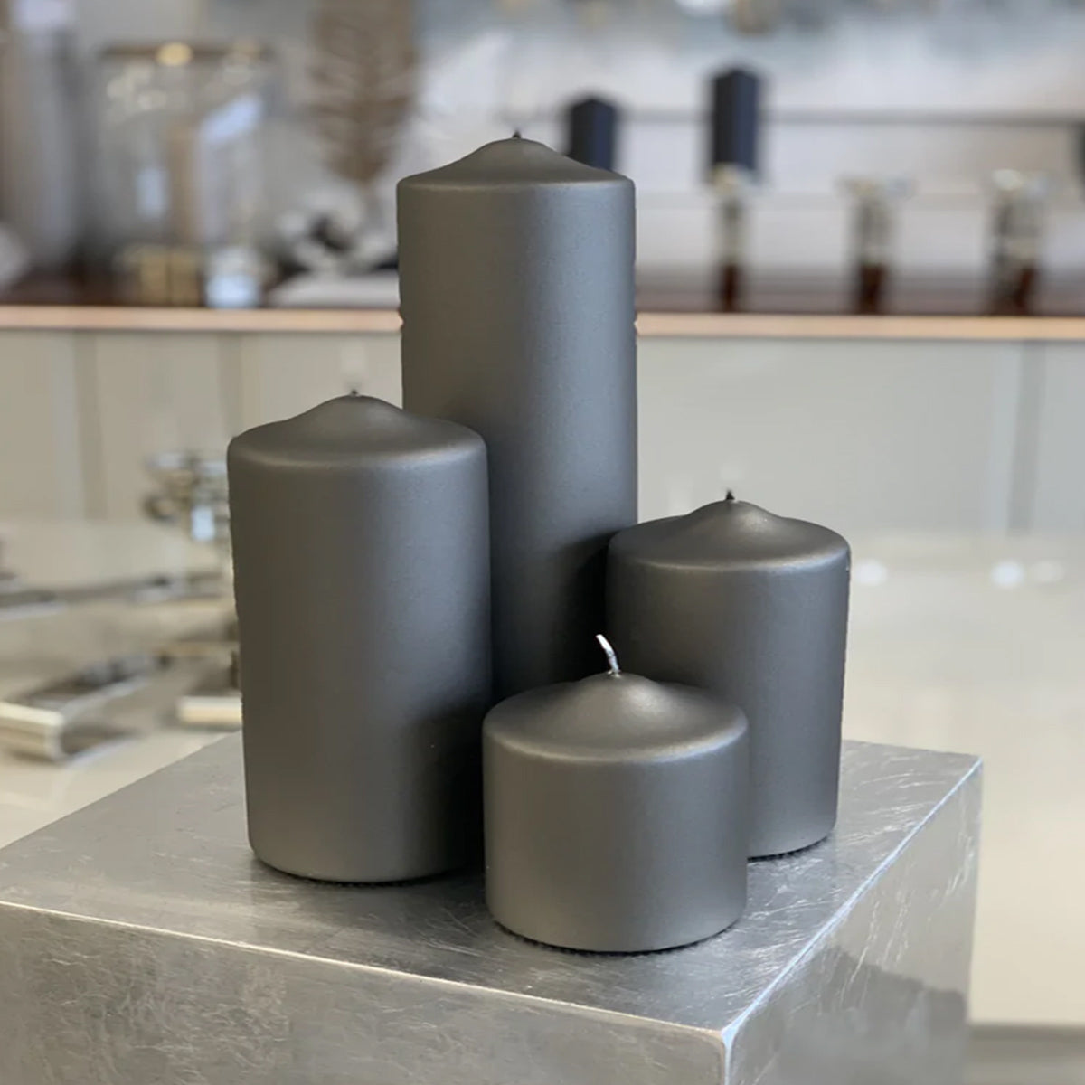 Grey Metallic Candle 20cm