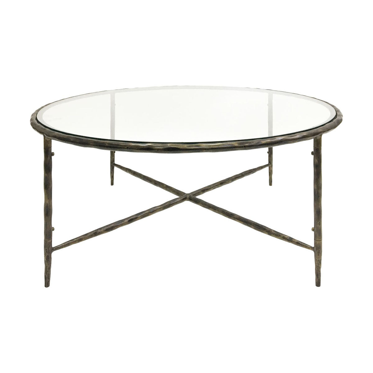 Patterdale Hand Forged Round Coffee Table Dark Bronze Finish with Glass Top