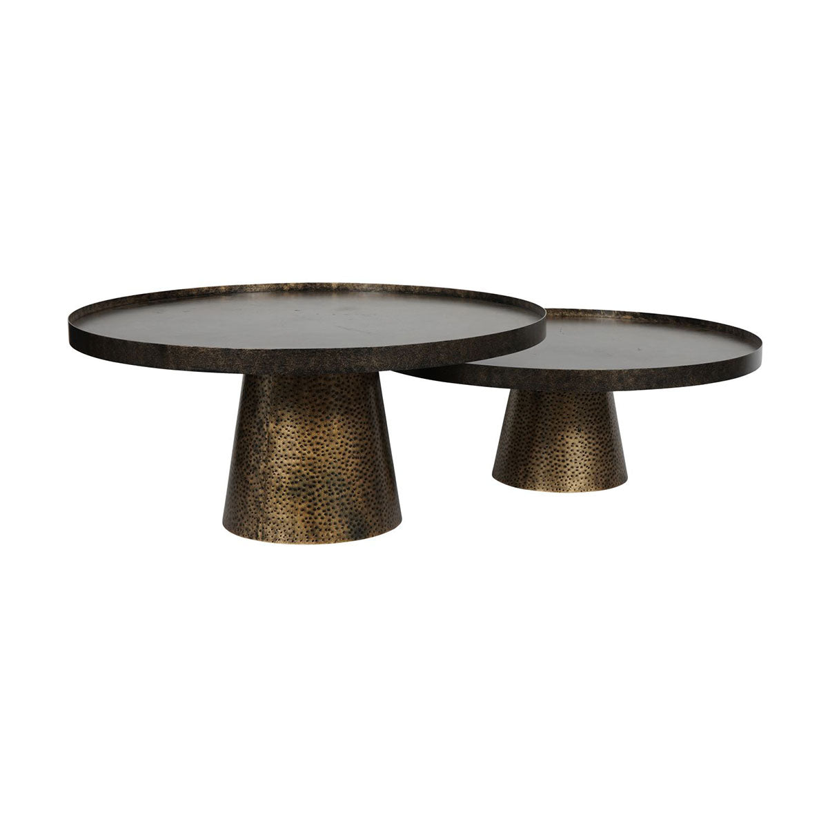 Sandbanks – ensemble de 2 tables basses en fer, couleur or antique rustique