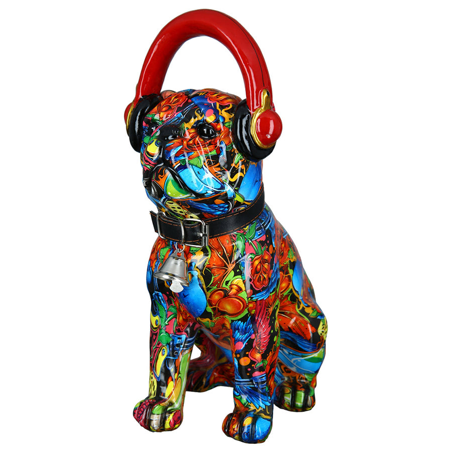 Street Art Bulldog with Headphones Sculpture