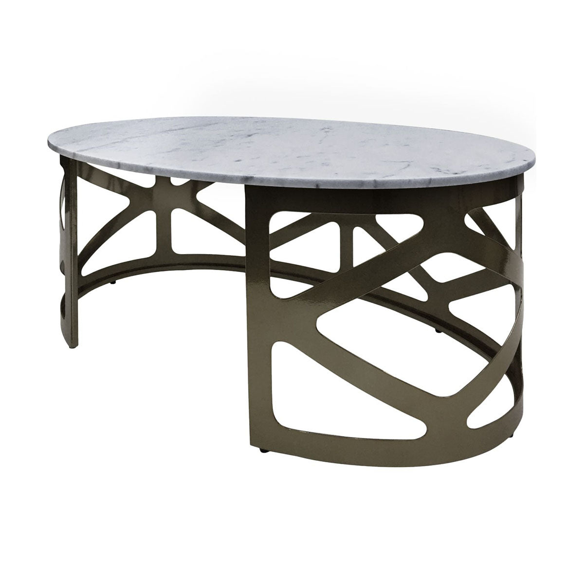 Table basse Metropolitan finition nickel noir métallisé avec marbre gris