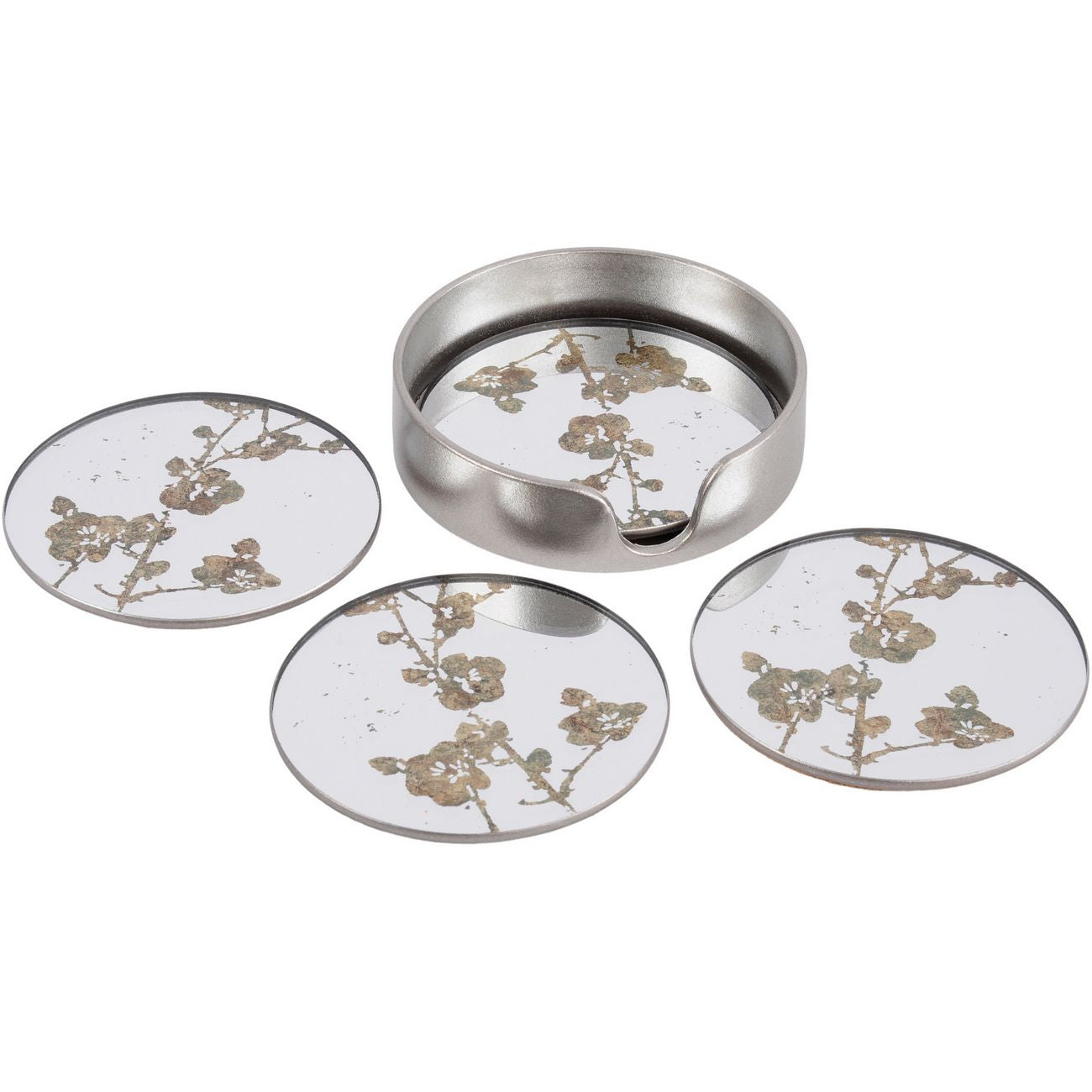 Ensemble doré antique de 4 sous-verres fleuris