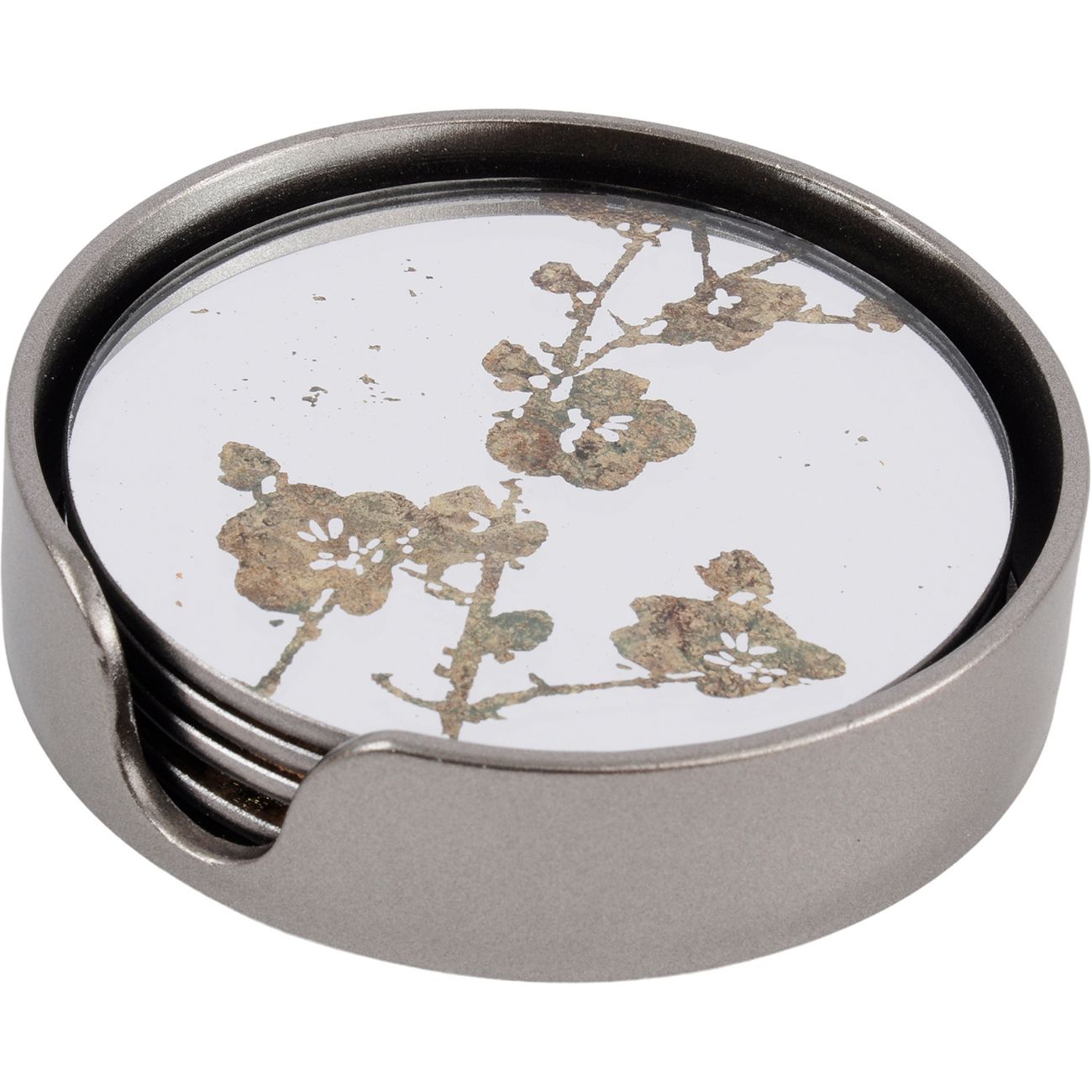 Ensemble doré antique de 4 sous-verres fleuris