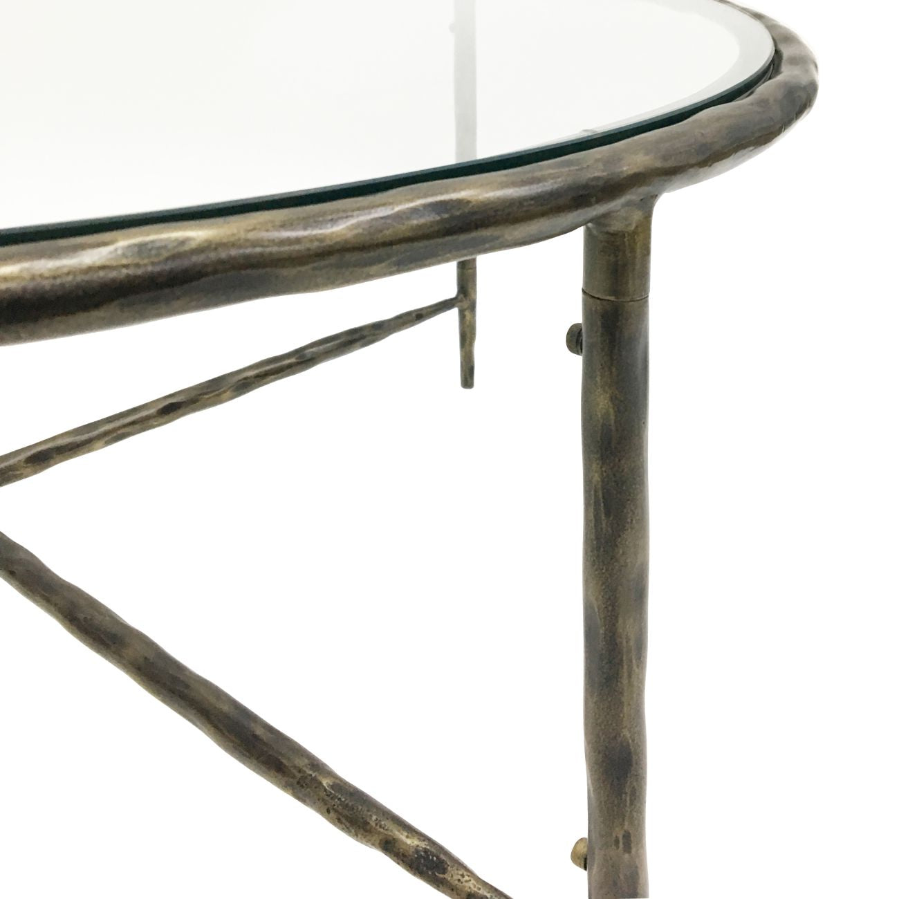 Patterdale Table basse ronde forgée à la main, finition bronze foncé avec plateau en verre