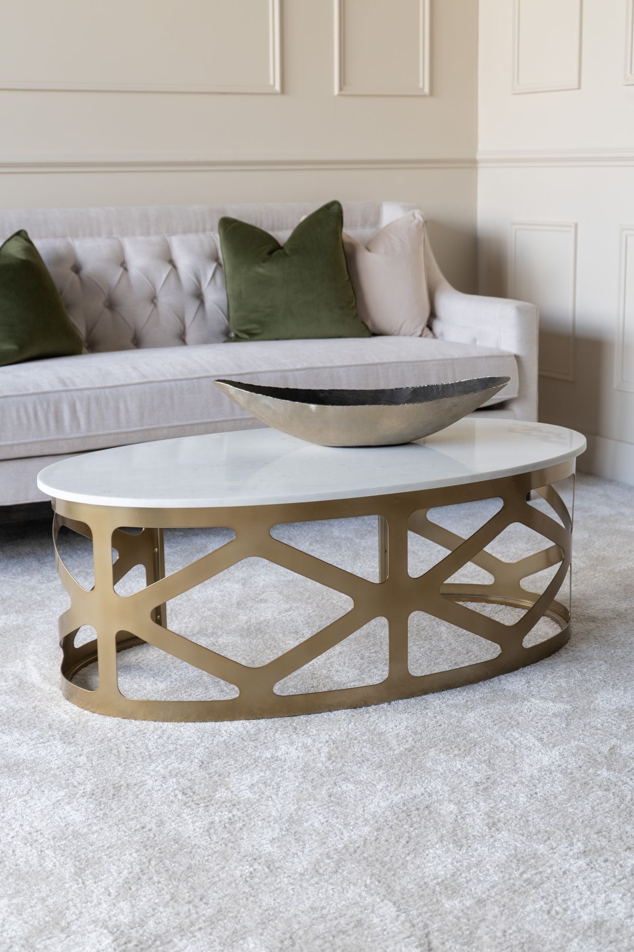 Metropolitan Coffee Table Satin Bronze Finish with Off-White Marble