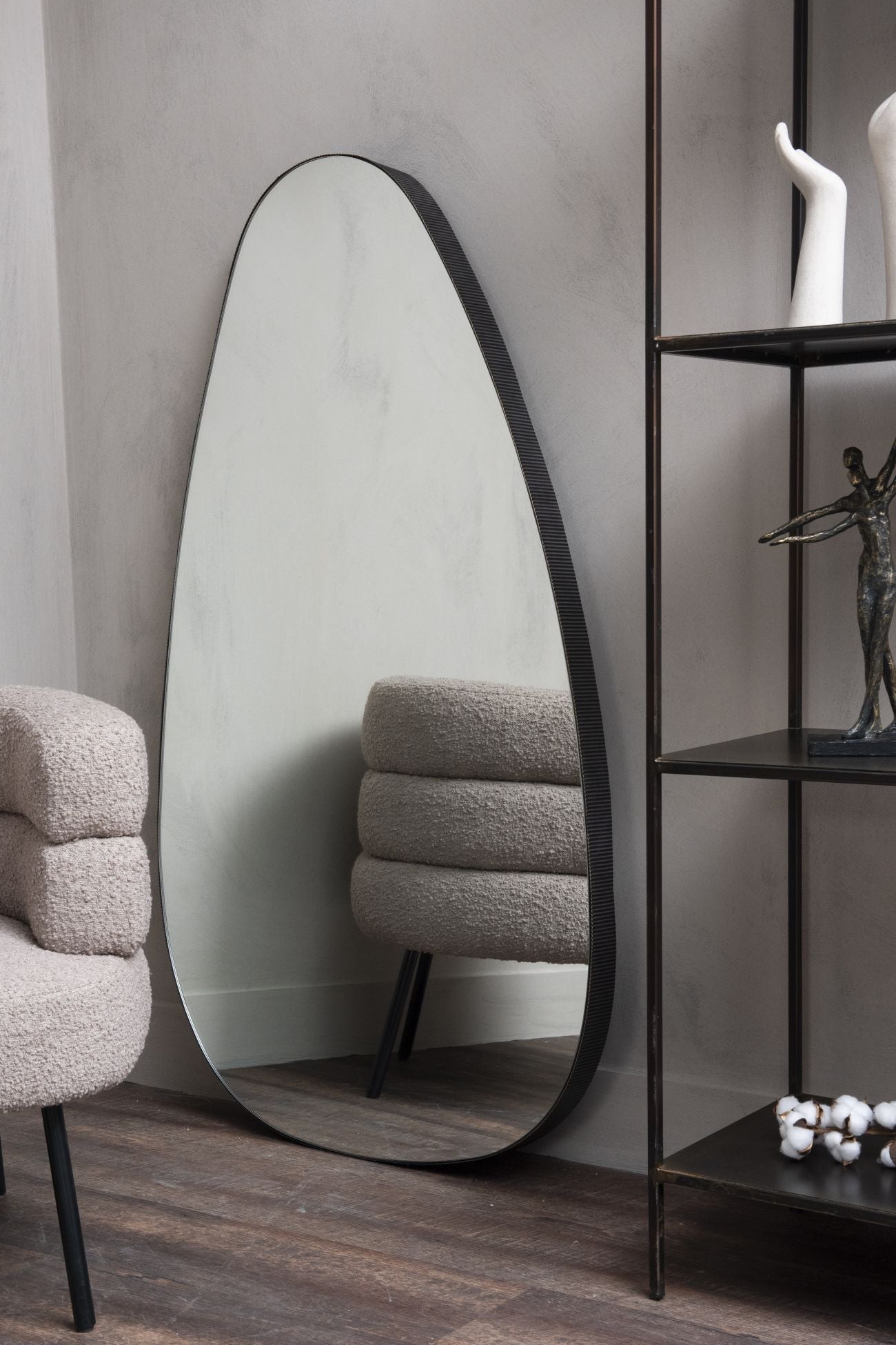 Oversized Metal Framed Mirror Oak Wood Finish