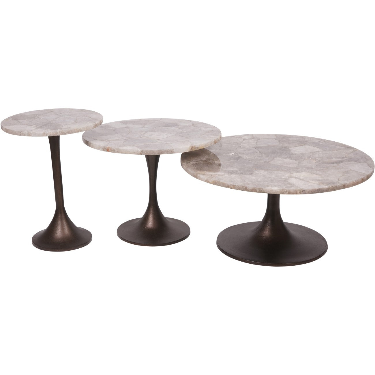 Monochromes Swirl-Set mit 2 Beistelltischen