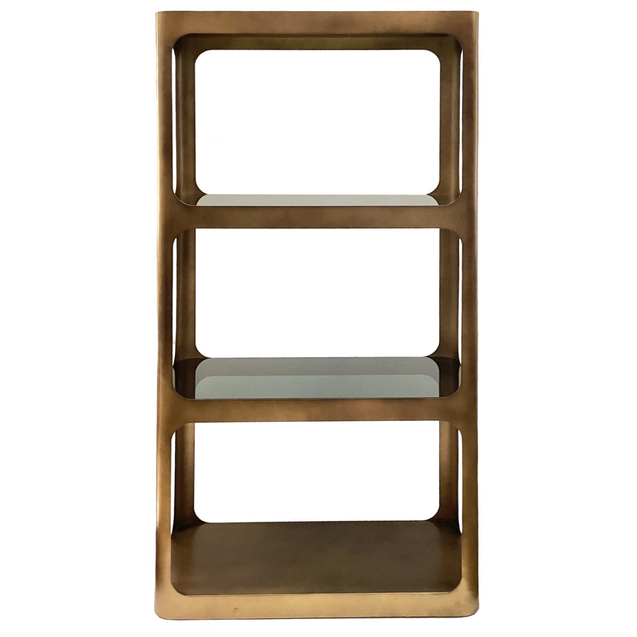 Gold Metal and Glass Shelving Unit