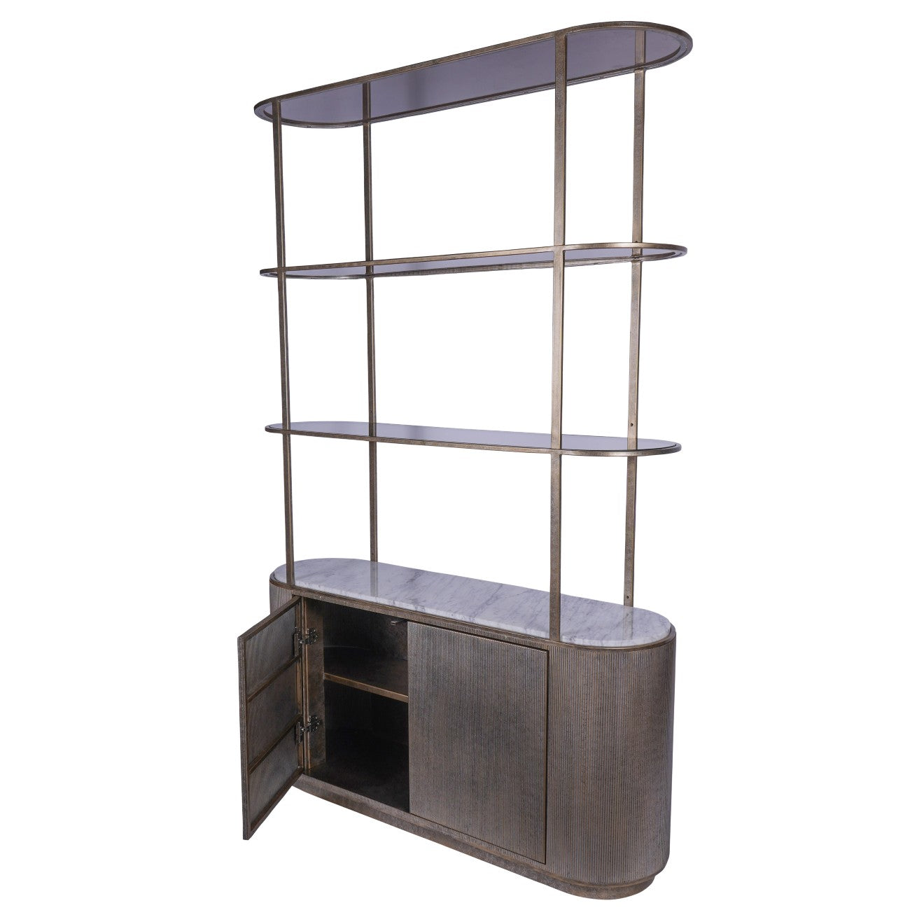 Aged Gold Shelving Unit With Storage